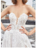 Beaded Strapless Ivory Lace Tulle Elegant Wedding Dress